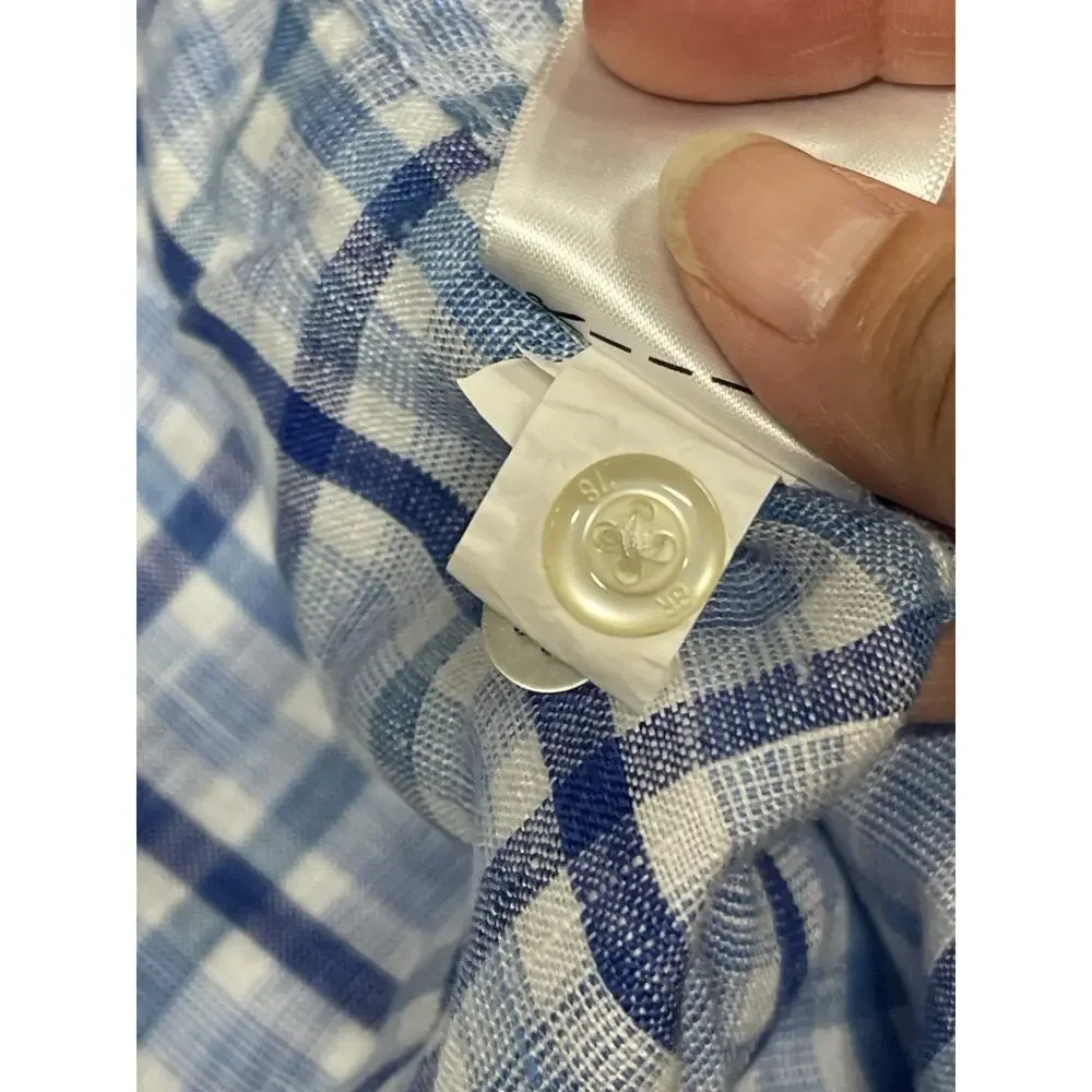 Preppy Linen Banana Republic Camden Standard Fit Button Down Shirt L Blue Plaid